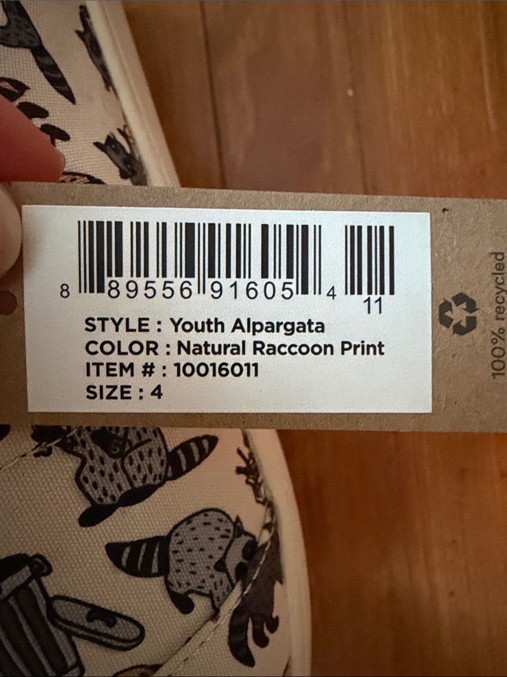 Toms Kids White Canvas Slip-On Shoes with Black and Brown Raccoon Print - Picture 6 of 6